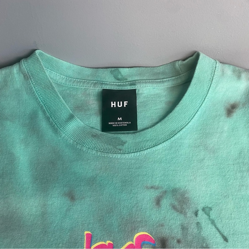 HUF Teal Tie-Dye Short Sleeve Tee with Pink Logo - Picture 8 of 14